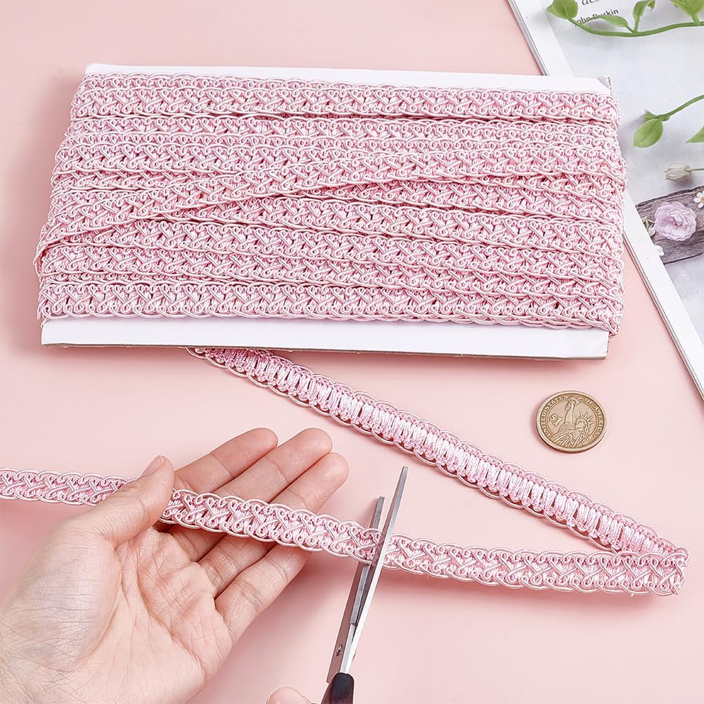 PH PandaHall 13 Yards Polyester Gimp Braid Trim, 5/8 inch Polyester Fringe Trim Fabric Ribbon for Costume Making DIY Crafts Home Decor Curtain Sofa Costume Decoration, Pink