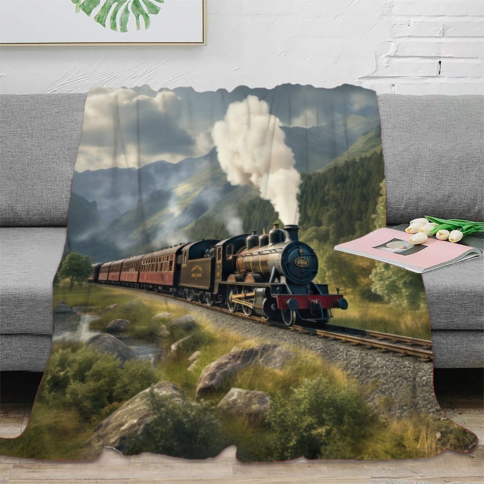 Strunt Steam Train-1 Steam Train Fleece Blanket, Ultra Soft And Cozy Travelling Train Blanket, Great For Calming And Sleep, All Seasons Flannel Blanket For Bed And Couch 60X80inch(150X200cm)