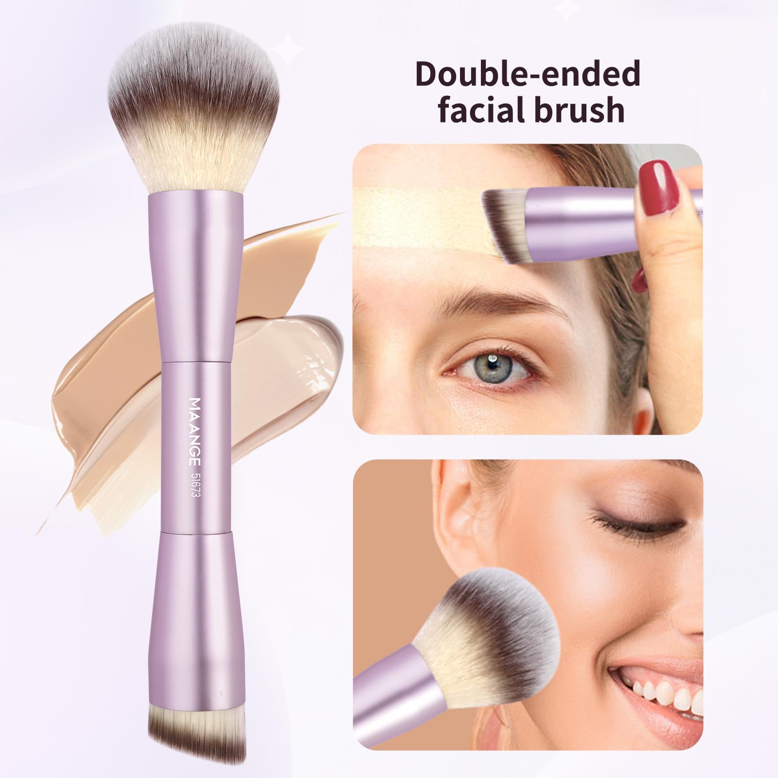 MAANGE Pennello per fondotinta, pennelli da trucco a doppia estremità, per applicare liquidi o in polvere, fard, crema, primer, per contouring, miscelazione, fondotinta, fard (rosa, 2 pezzi)