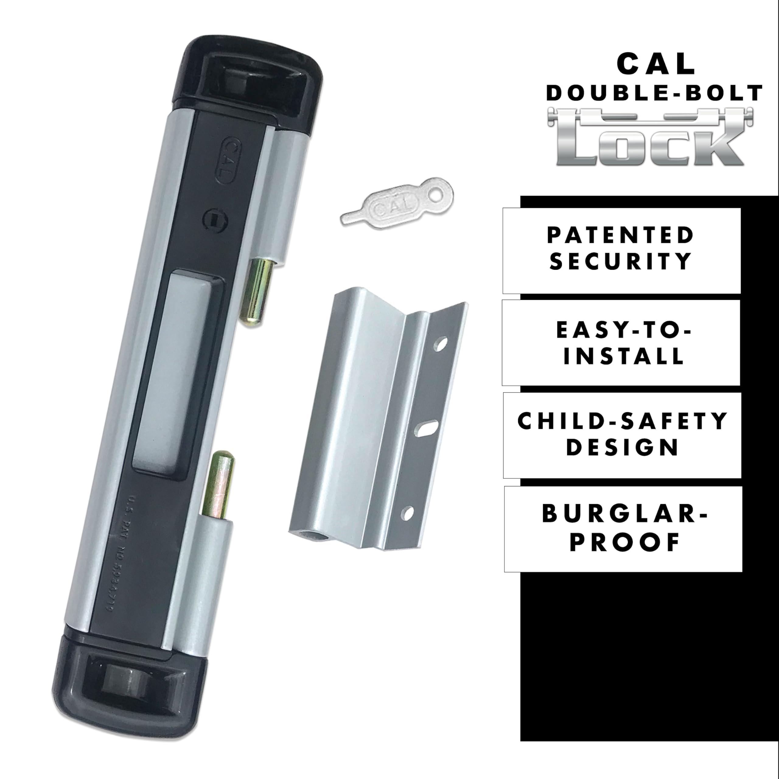 CAL Double-Bolt Lock Para puertas correderas de cristal, tecnología avanzada para mantener a tu familia segura y segura, cerradura de alta seguridad, prácticamente a prueba de ladrones (cerradura de