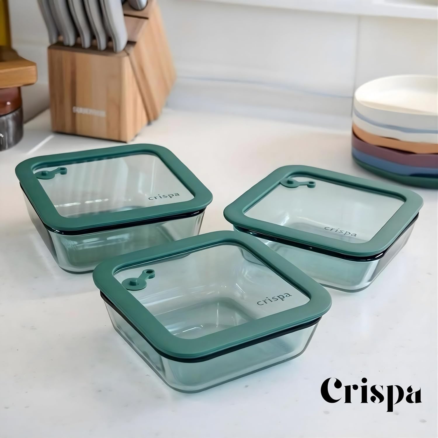 Crispa 8-Piece Teal Glass Food Storage Containers with Silicone Framed Glass Lids – 100% Plastic-Free Lunch Box Meal Prep Set (2x 40oz, 2x 20oz) – Leakproof Airtight Borosilicate for Freezer to Oven