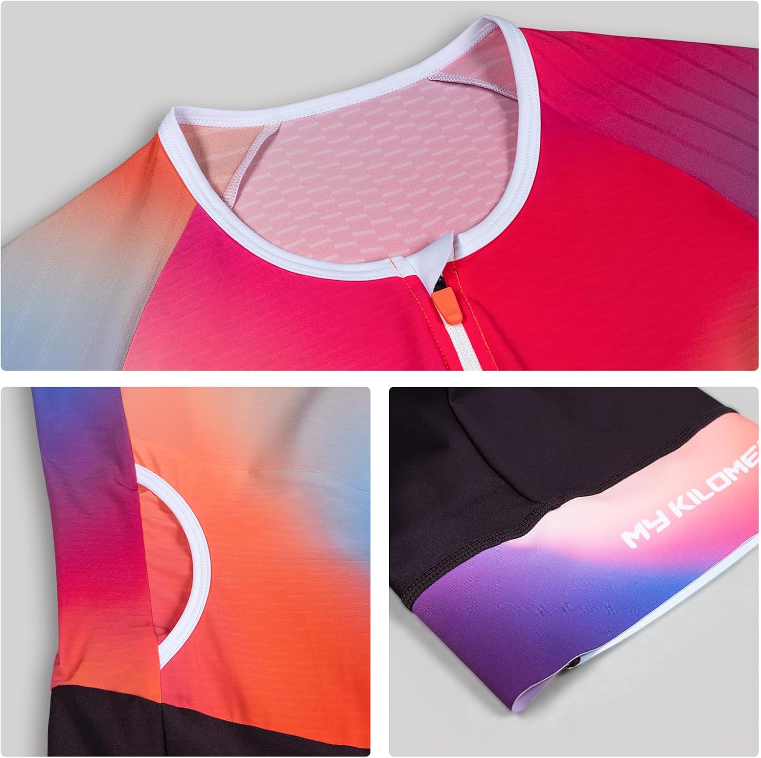 MY KILOMETRE Women's Triathlon Suit – Quick-Drying Sleeves One-Piece Tri Suit with Front Zip and UPF 50+
