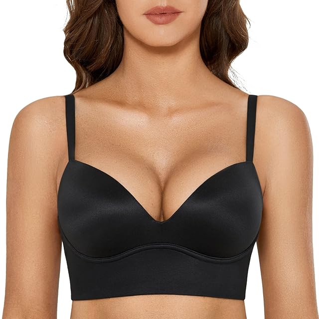 DOBREVA Womens Push Up Wireless Bra Padded T Shirt Bras No Underwire Plunge Bralette