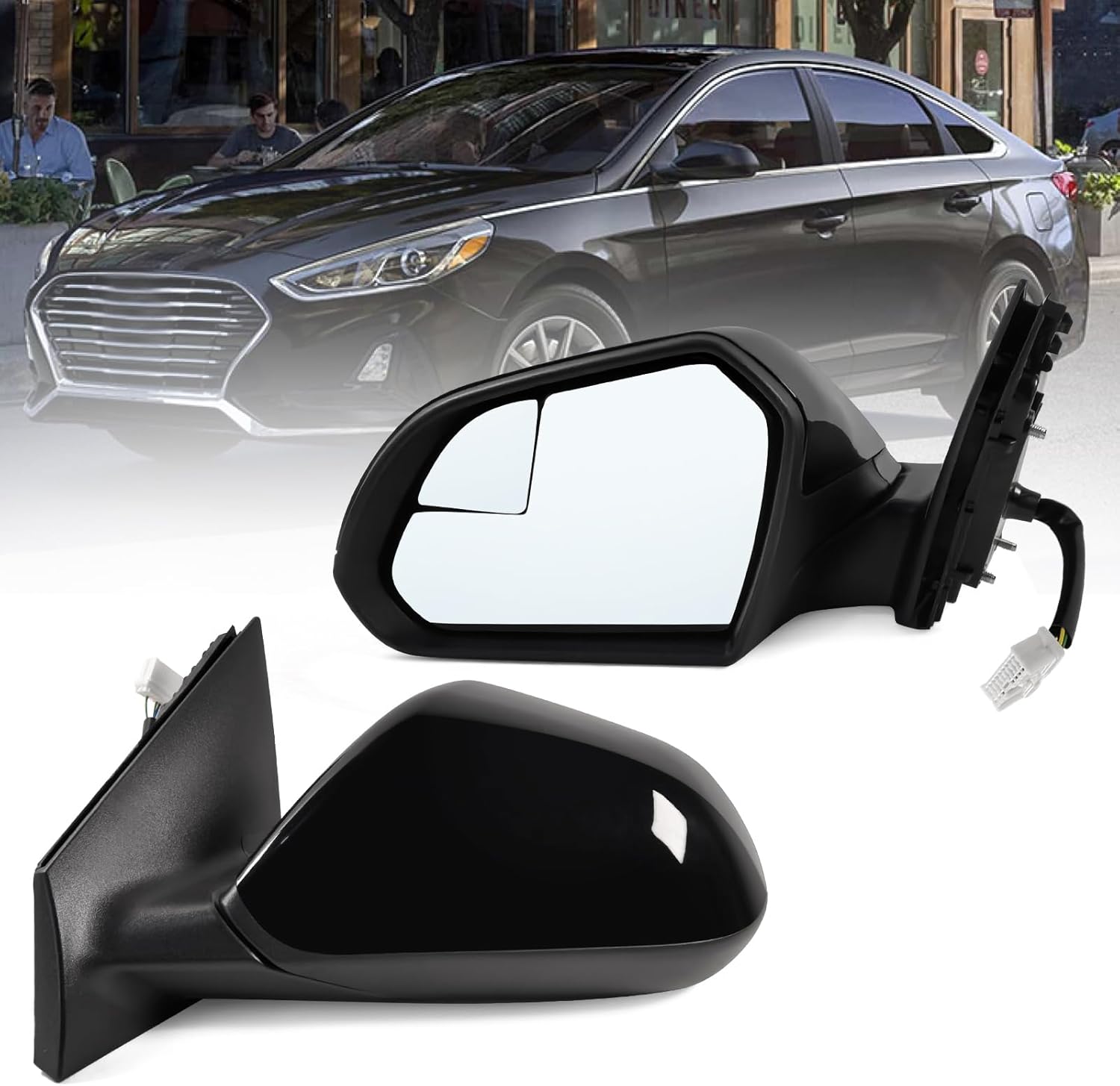 Left Driver Side Mirror Assembly Fits 2015 2016 2017 2018 2019 Hyundai Sonata With Blind Spot Glass Power Glass Heated Manual Folding Match Black Replace HY1320203(5Pins)