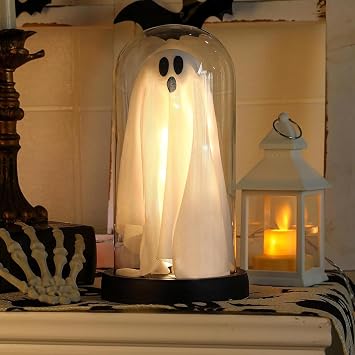 Halloween Decorations Indoor,Light Up Ghost in Glass Cute Spooky LED Ghost Night Light Decoration for Home Kitchen Mantel Tabletop Party and Holiday Decor Warm Light