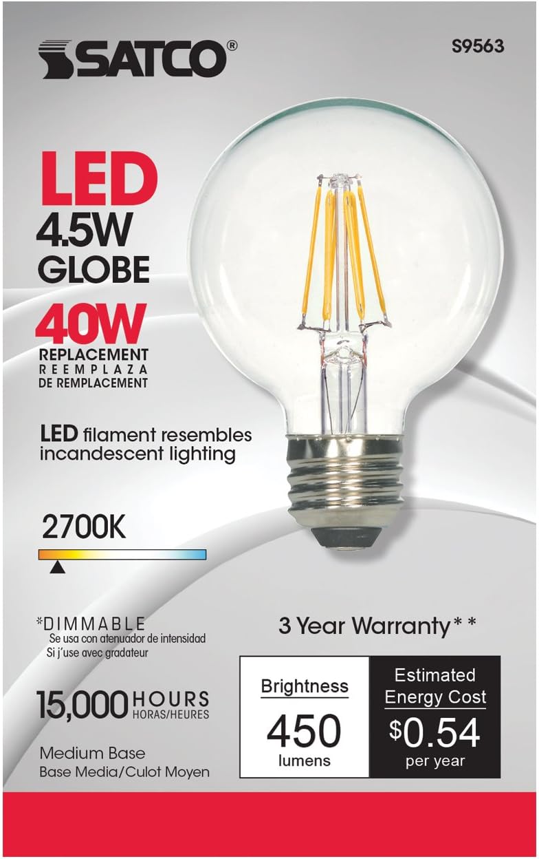 Satco S9563 G25 LED Clear Medium Base Light Bulb, 4.5W