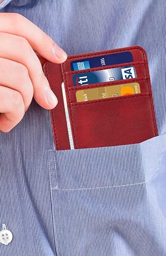 Vista 7 de HOTCOOL Tarjetero de bolsillo frontal minimalista de cuero con bloqueo RFID tarjetero cartera para hombres y mujeres