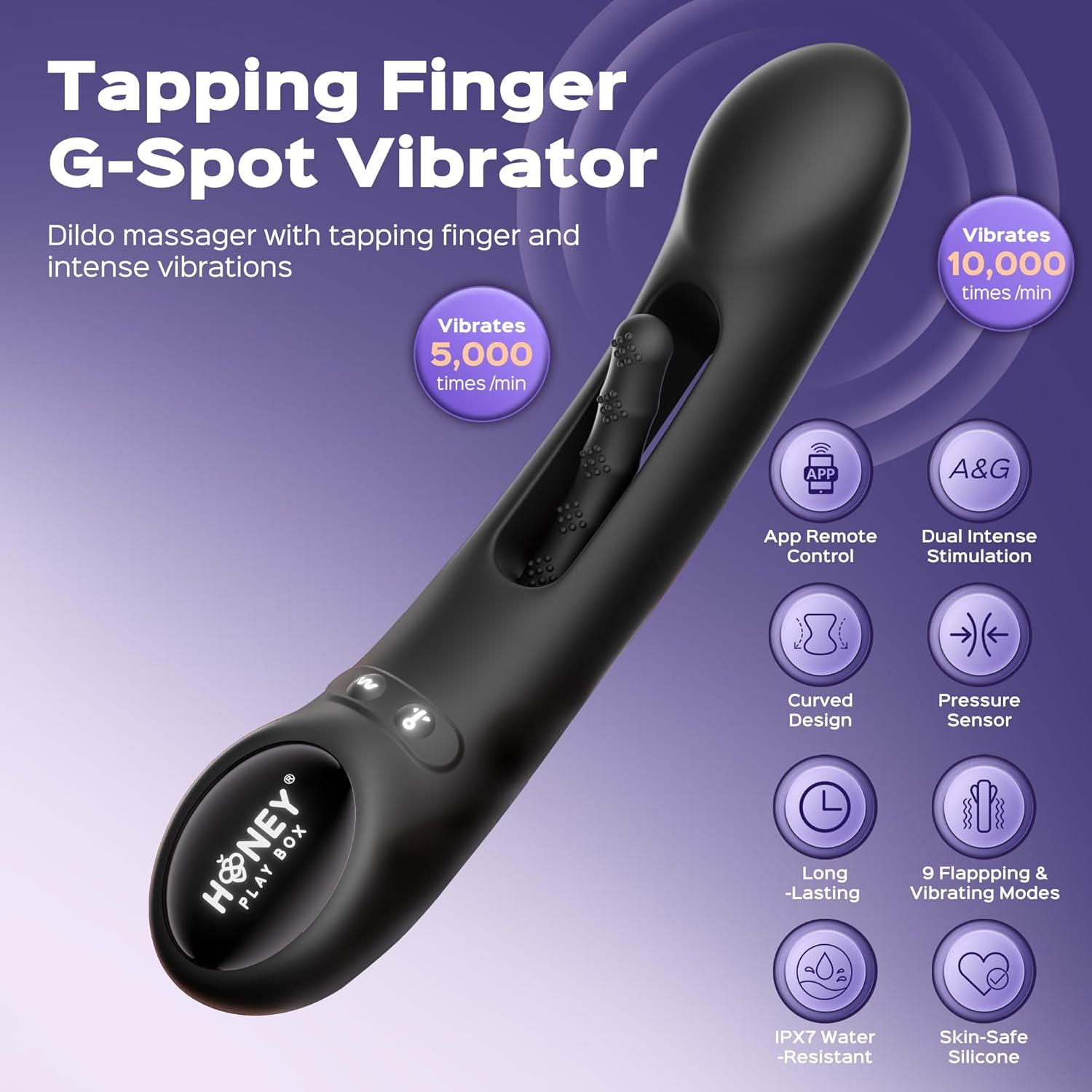 HoneyPlayBox Tempo G Spot Vibrator Dildos Sex Toys Women, 9 Vibrating Modes & Flapping Finger App Controlled Vibrator Long Distance Citoral Stimulator Adult Toys for Couples, Black