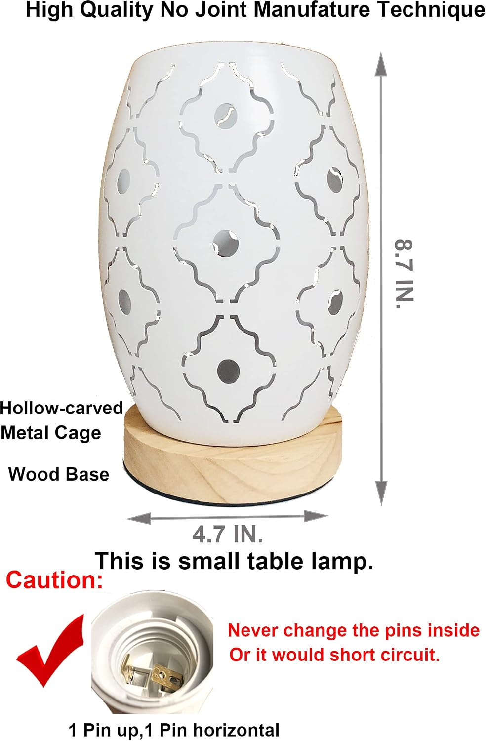 AFORTLO Table Desk Lamp, Small Boho Decorative Nightstand Night Light Wood Base Romantic Hollow-Carved Metal Cage Lamp Home Decor for Bedroom,Living Room,End Table or Office with Bulb(Rhombus &Circle)