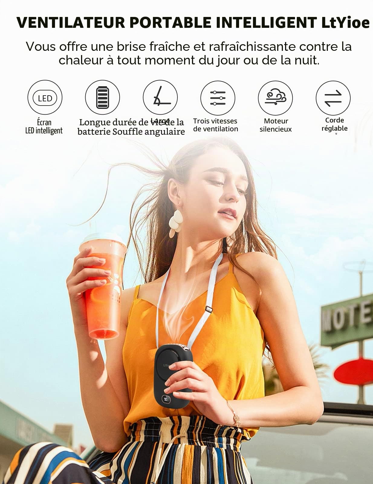 LtYioe Mini ventilateur portable USB avec 3 vitesses réglables, multifonctionnel, batterie rechargeable et écran LED pour voyages, maison, extérieur, bureau (noir)
