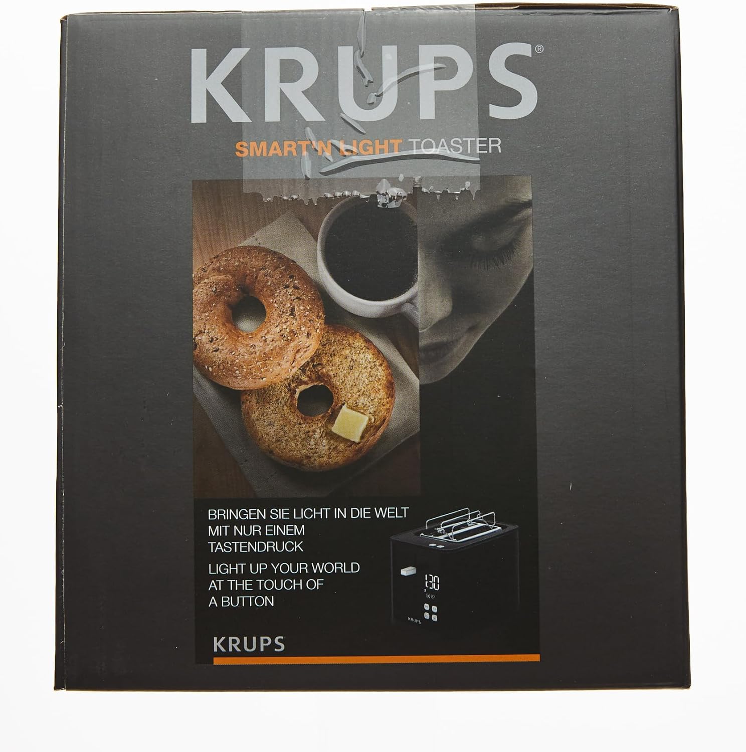 Krups KH641810 Smart'n Light Toaster | Two-Slice Toaster | Digital Display | 7 Browning Levels | Removable Crumb Tray | Countdown | Lifting Device | Black