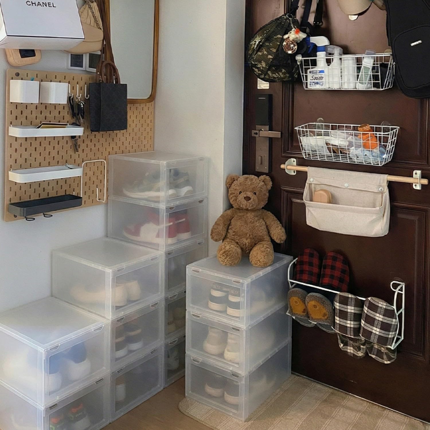 Clear Shoe Storage Boxes, Shoe Storage Box for Closet, Entryway, Under Bed - Shoe Containers Stackable, Toy Storage Organizer Bins 12 Pack, Fit Size 11(11.8x8.2x3.5inch)