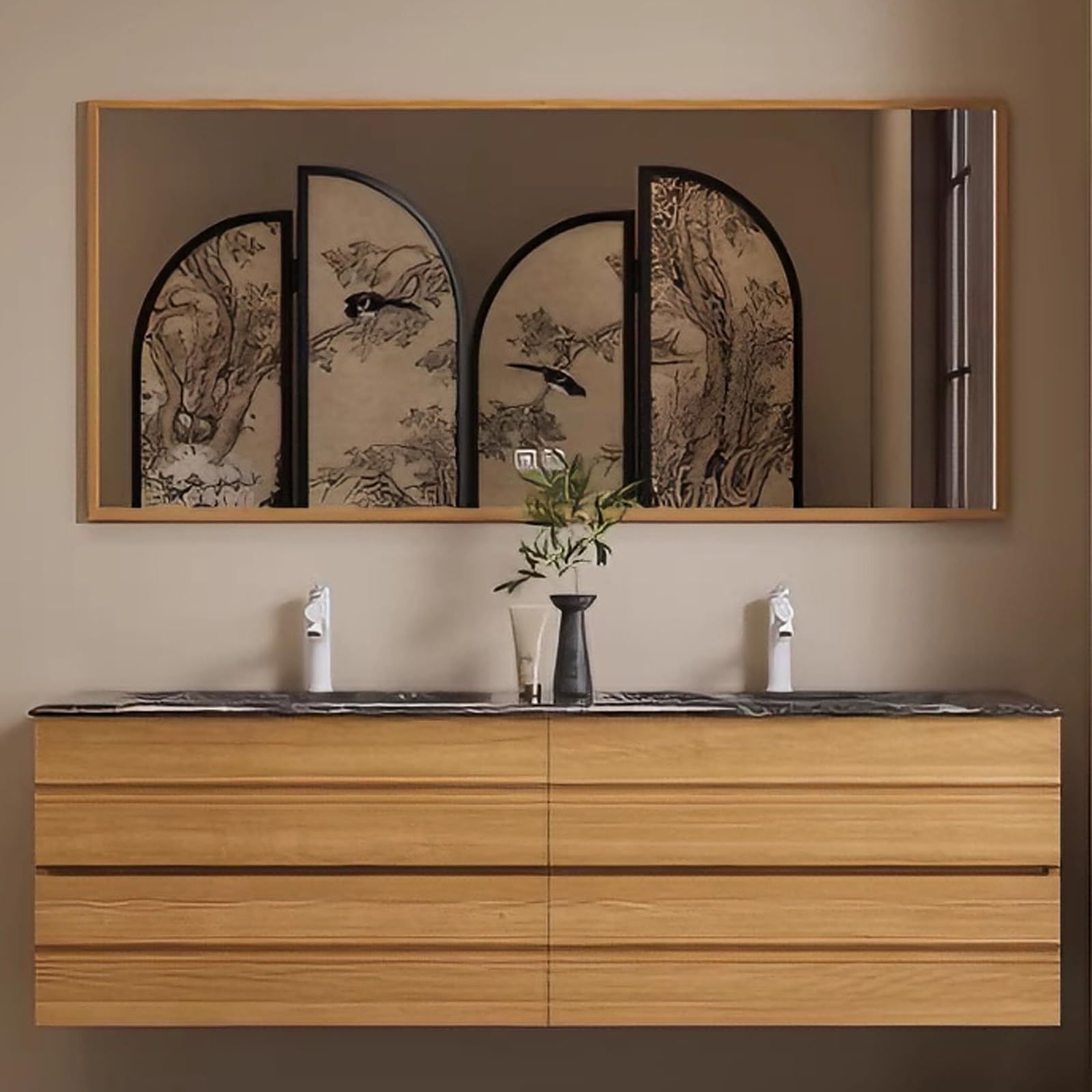 52 Inch Double Sink Bathroom Vanity - Floating Bathroom Vanity with Smart Defog Mirror and 4 Drawers Storage