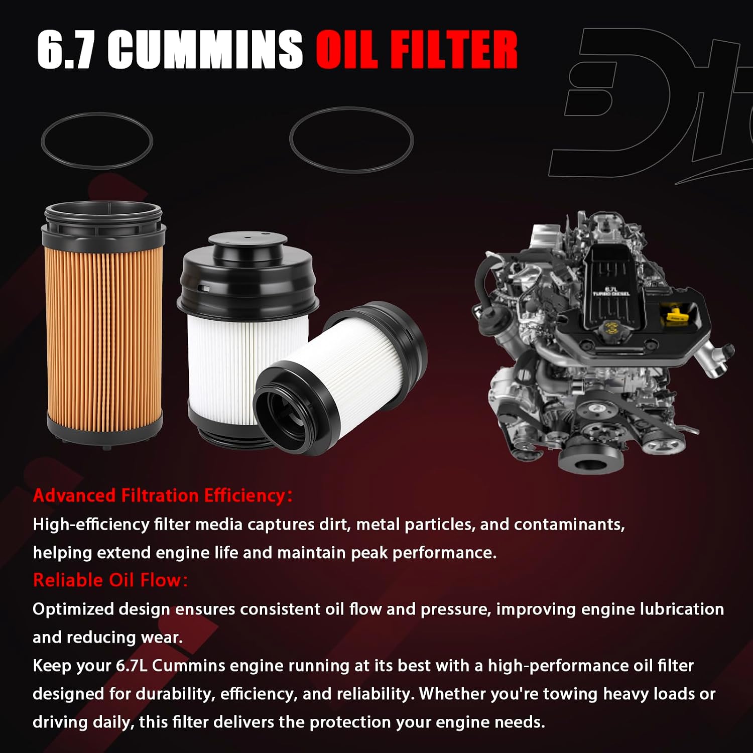 Fuel Filter Water Separator, Oil Filter Compatible with Dodge Vehicle Ram 2500 3500 4500 5500 2025-2026 6.7L Cummins Turbo Diesel Engines Replace# 68677810AA 68677800AA