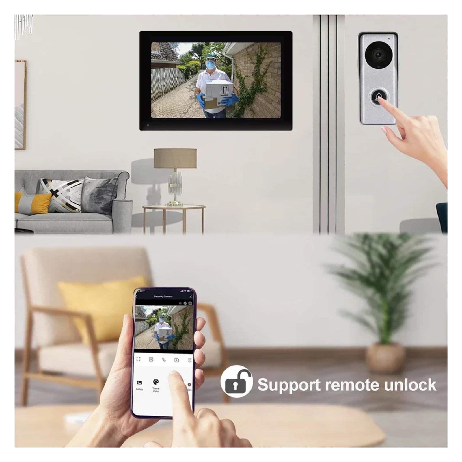 Videoportero inalámbrico de 1080P con Pantalla táctil, Timbre Cable PoE, Control Acceso RFID, visión Nocturna, Resistente al Agua