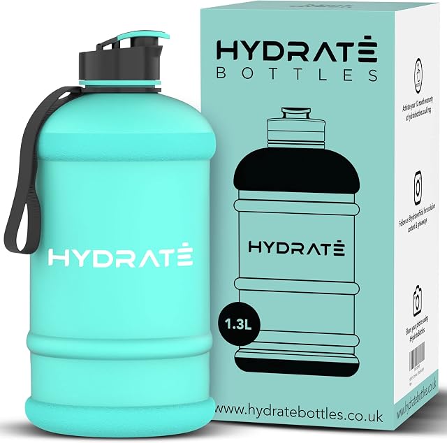 HYDRATE XL Jug 1.3 Litre Water Bottle - BPA Free, Flip Cap, Leak Proof Big Water Bottle Ideal for Gym, Adults, Clear Water Container Large Sports Bottle, Extra Strong Material Water Jug (Matte Mint)