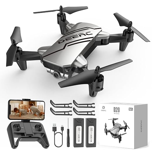 DEERC D20 Mini Drone for Kids with 720P HD FPV Camera Remote Control Toys Gifts for Boys Girls with Altitude Hold, Headless Mode, One Key Start Speed Adjustment, 3D Flips 2 Batteries, Silver