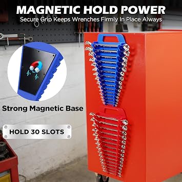 2-Pack Magnetic Wrench Organizer with Non-Slip Handle, 24-Slot Heavy-Duty Wrench Rack Holders for Toolbox & Drawer Storage, Fits SAE 1/4-1-1/16 and Metric 6mm-24mm Wrenches