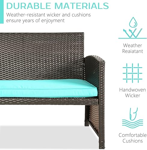 Miniatura 2 de Juego de muebles de patio de 4 piezas, muebles de exterior, juego de conversación de mimbre marrón, sillas de mimbre para exteriores, sofá biplaza