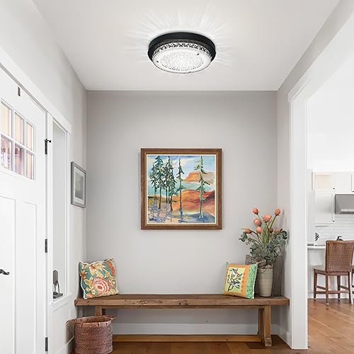 Miniatura 6 de Luz de Techo - Luminaria LED de Montaje al Ras de Cristal Negro de 11 Pulgadas, Moderna, Regulable, para Dormitorio, Luminarias Redondas de Montaje