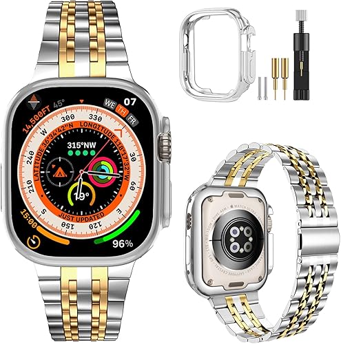 MioHHR Compatible with Apple Watch band 38mm 40mm 41mm 42mm 44mm 45mm 49mm, Solid Stainless Steel Metal Strap for iWatch Series Ultra 8 7 6 5 4 3 2