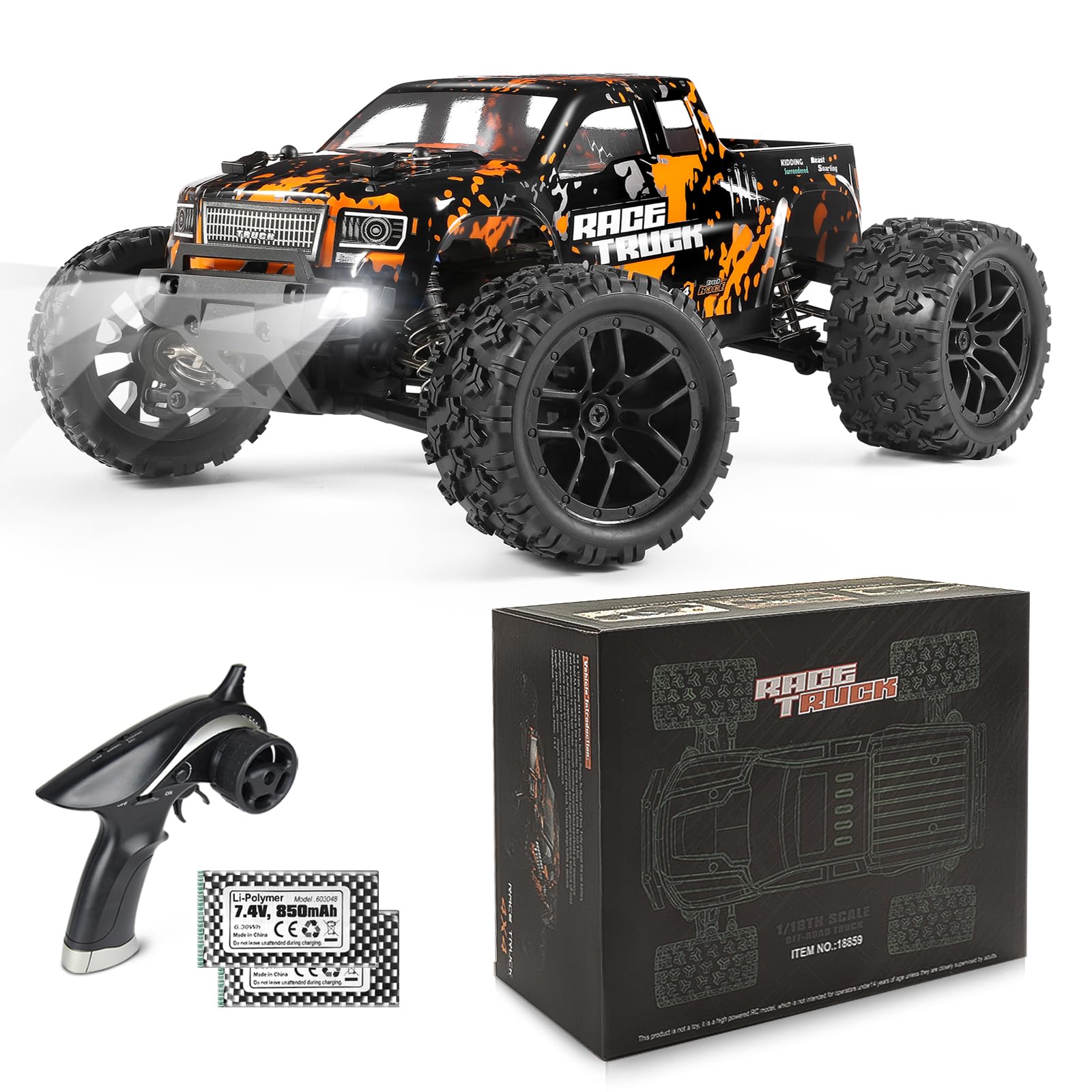 HAIBOXING 1:18 Scale RC Monster Truck 18859 36km/h Speed 4X4 Off Road Remote Control Cars,Waterproof Electric Powered RC Cars All Terrain Toys Vehicles with 2 Batteries, Xmas Gifts for Kid and Adults