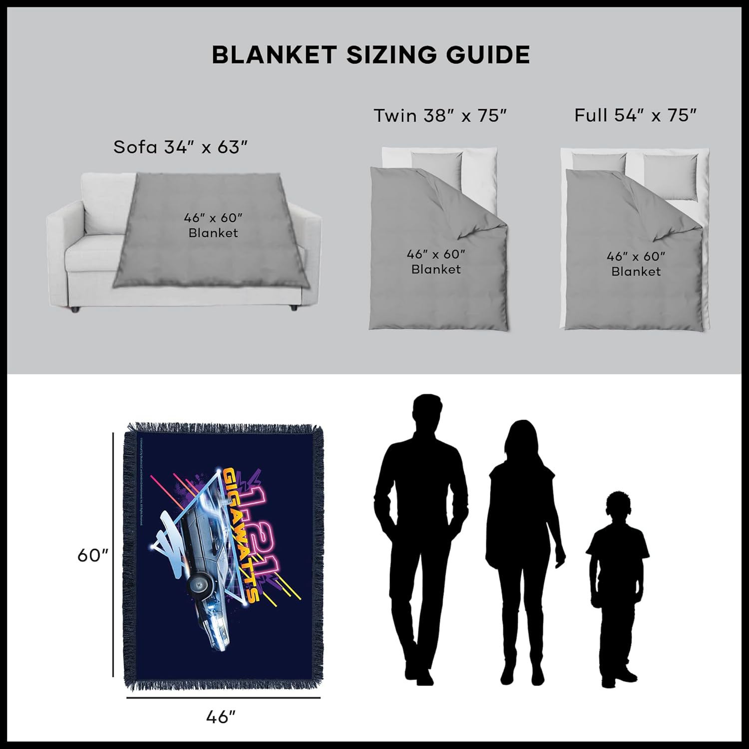 Universal Back to the Future 1.21 Gigawatts Tapestry Throw Blanket 48 x 60 Inch Woven Decorative Blanket with Fringe Soft Machine Washable Wall, Couch, or Bed Accent
