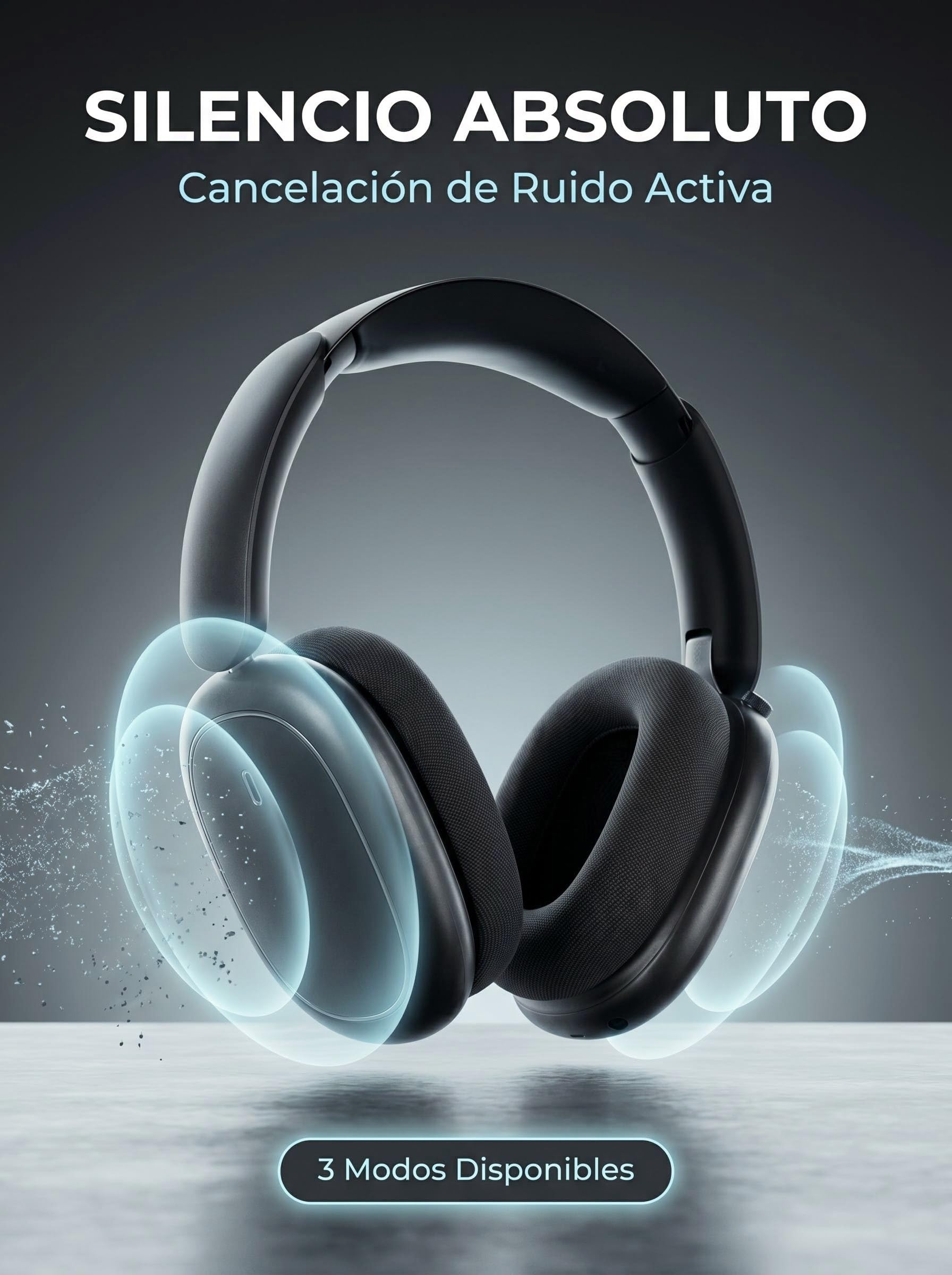 Next Destination ND905-ANC Auriculares Inalámbricos de Diadema Bluetooth 5.4 Cancelación de Ruido Activa 40H Autonomía Bajo Potente Cascos con Micrófonos para Llamadas Almohadas Magnéticas Negro