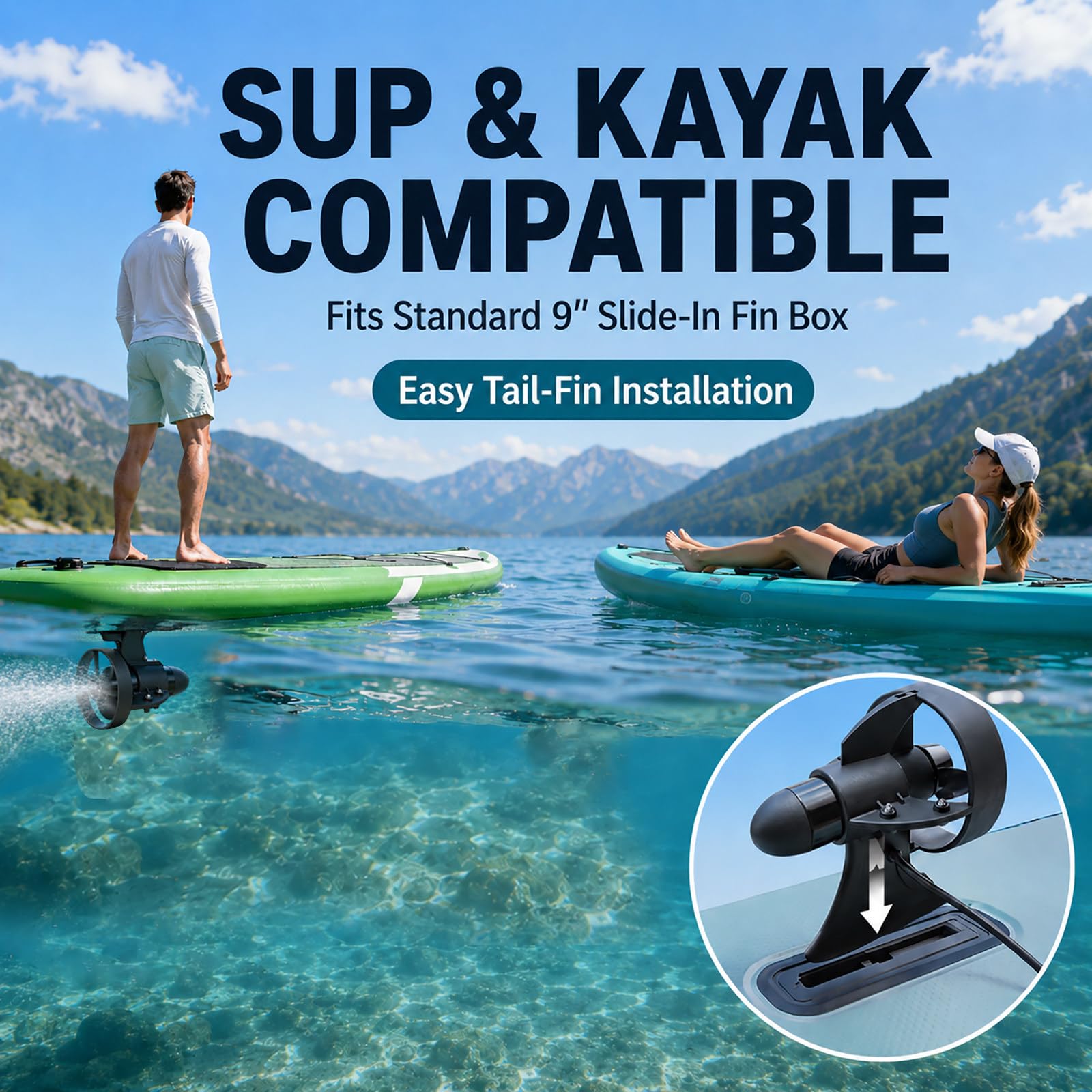 Motor Paddle Surf Electrico para Sup y Kayak, Motor para Paddle Surf con Control Remoto, Compatible con Caja de Aleta 9 Pulgadas D260