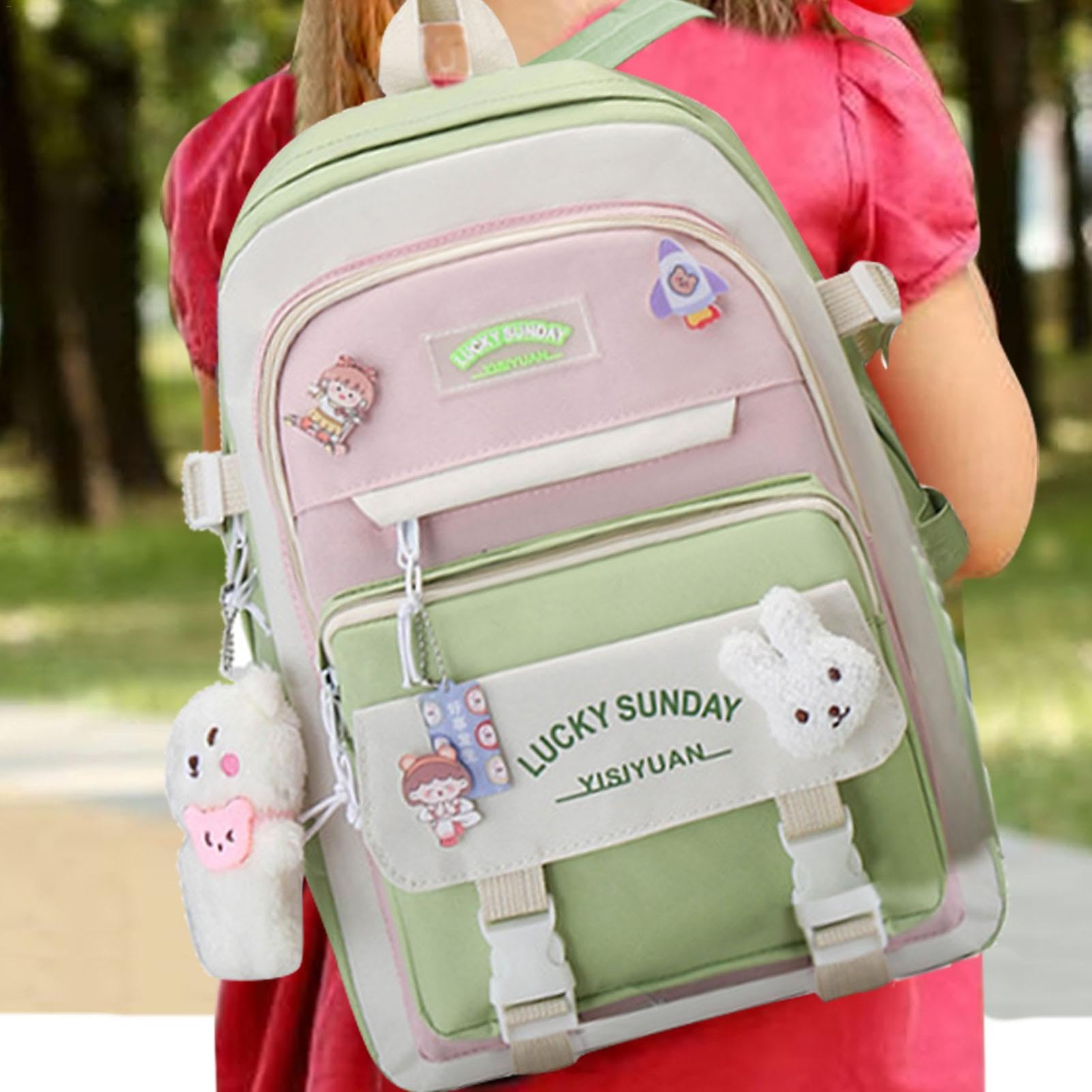 Juego de mochila escolar de 5 piezas, mochila para niñas, juego combinado para mochilas de lona, bonita mochila escolar para adolescentes, bolsas de transporte para niños y niñas