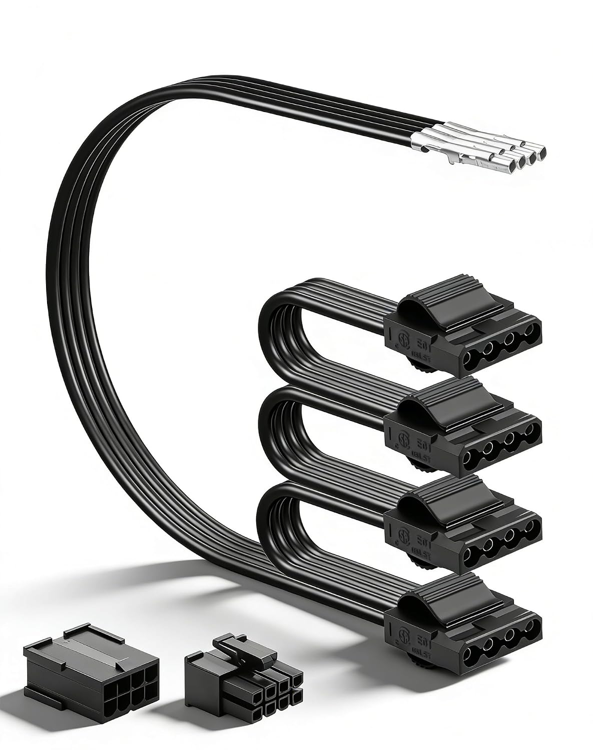 CERRXIAN Molex LP4 IDE 4-Pin Female to Bare Wire 1 to 4 18AWG Flat Modular PSU Cable Splitter with 5557/5559 8Pin 4.2mm Connector for HDD, SSD, Case Fans, RGB Strips and PC DIY Building - 2.7FT