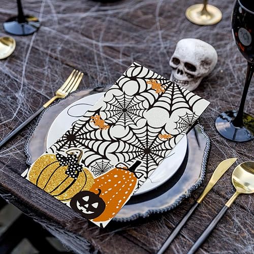 Miniatura 3 de Horaldaily 100 servilletas decorativas de papel desechables de Halloween, con temática aterradora, calabazas, toalla de mano para fiestas, almuerzo,