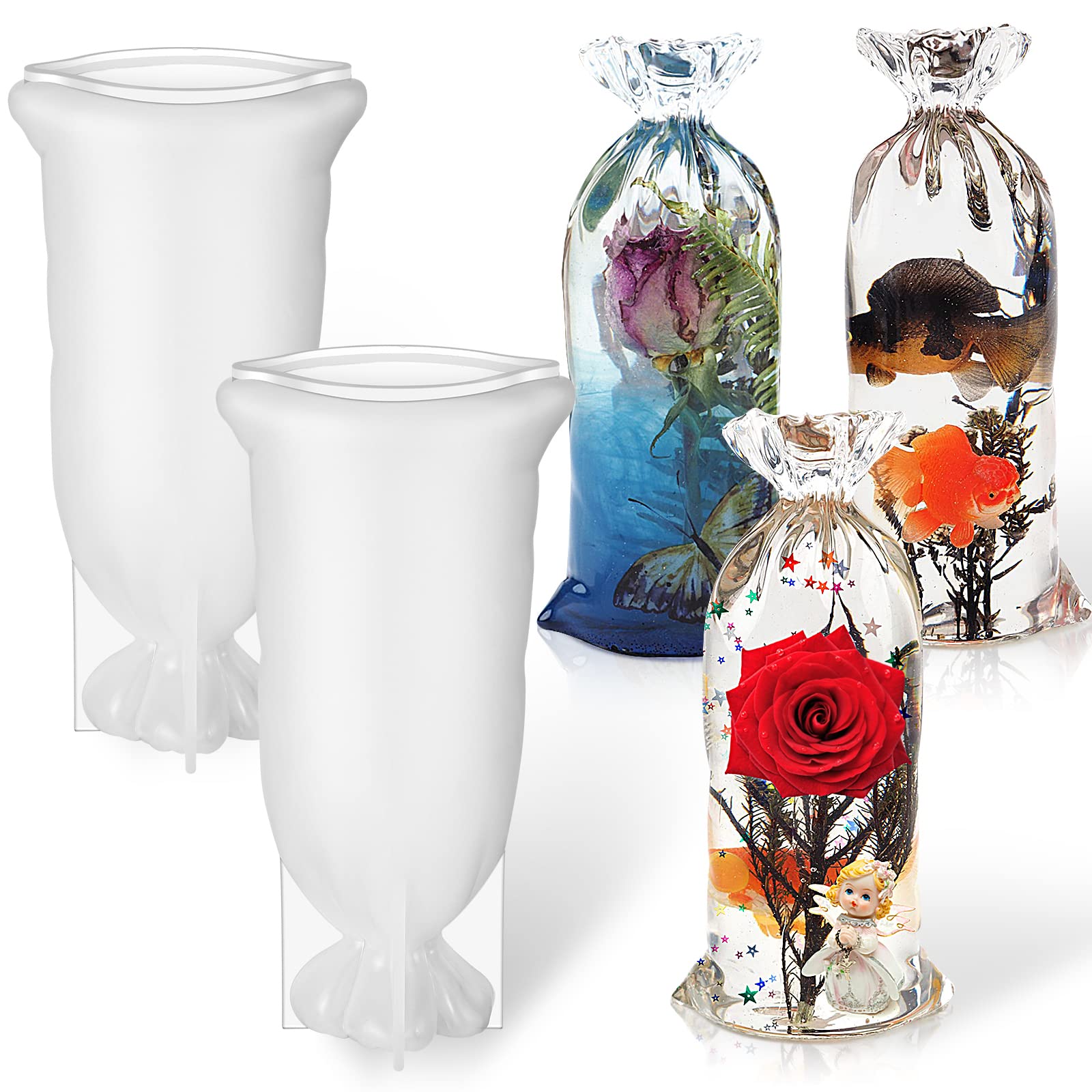 2 Pcs Lucky Bag Resin Molds Silicone Molds for Resin Casting Bag Shape Silicone Epoxy Mold 3D Jewelry Casting Molds Large Epoxy Casting Crafts for Home Table DIY Making Flower Preservation