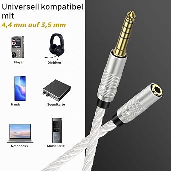 XMSJSIY 4.4 mm Balanced to 3.5 mm TRS Stereo Audio Cable 4.4 mm Balanced Male to 3.5 mm Female Headphone Cable with Silver-Plated Audio Wire for NW-ZX300A NW-WM1A NW-WM1Z PHA-2A Music Player