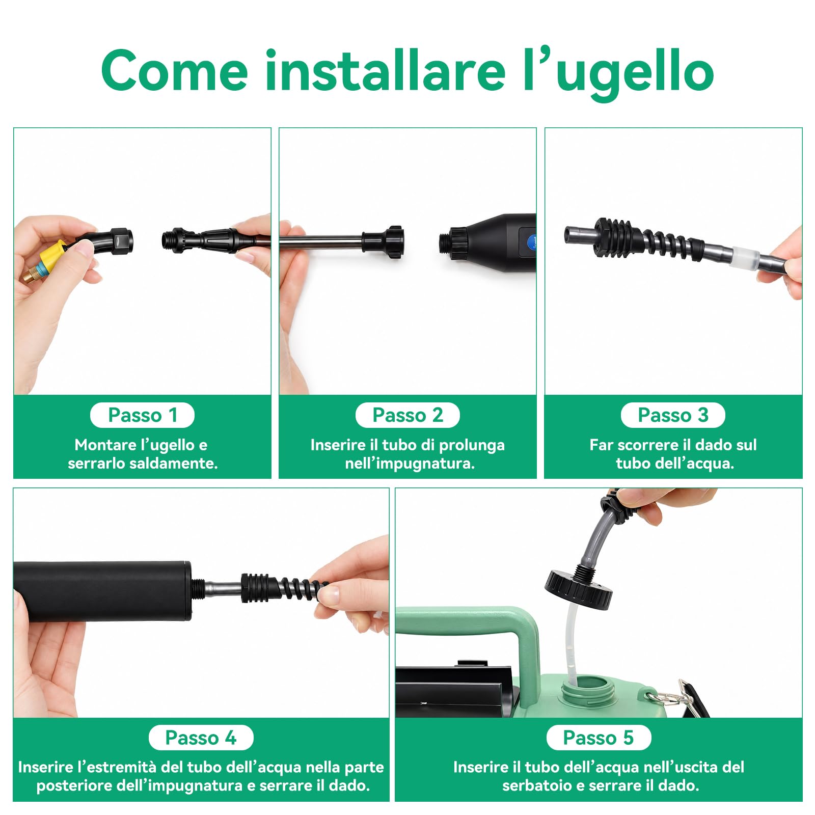 MANKIW Spruzzatore a pressione a batteria da 5 l, spruzzatore elettrico a pressione con 3 ugelli, a batteria USB, con asta telescopica e tracolla, spruzzatore elettrico da giardino per piante