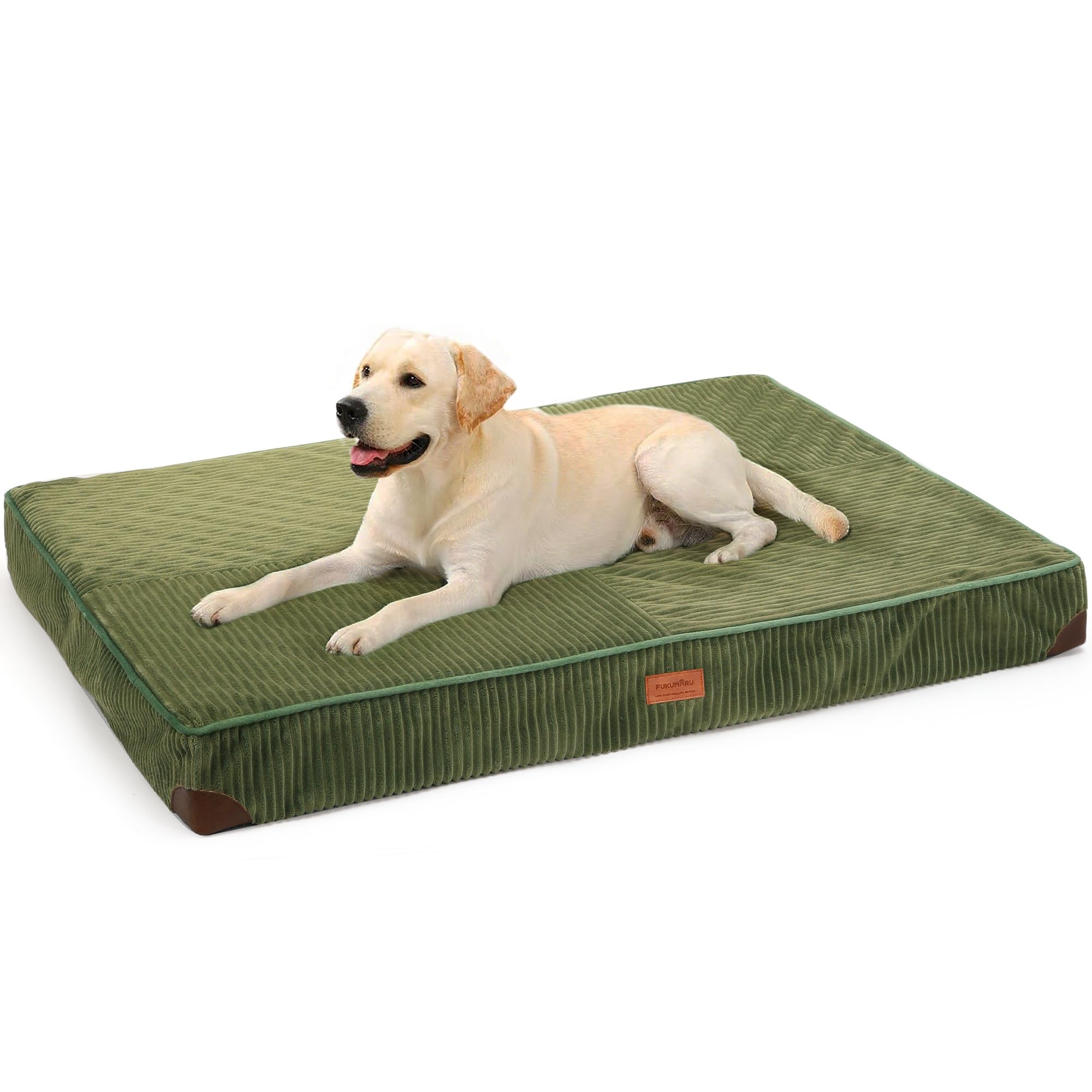 FUKUMARU Letto per Cani, Letto Ortopedico in Velluto a Coste Morbido con Rivestimento Lavabile, Impermeabile e Sfoderabile, Materassino Cane Confortevole con Base Antiscivolo, Verde