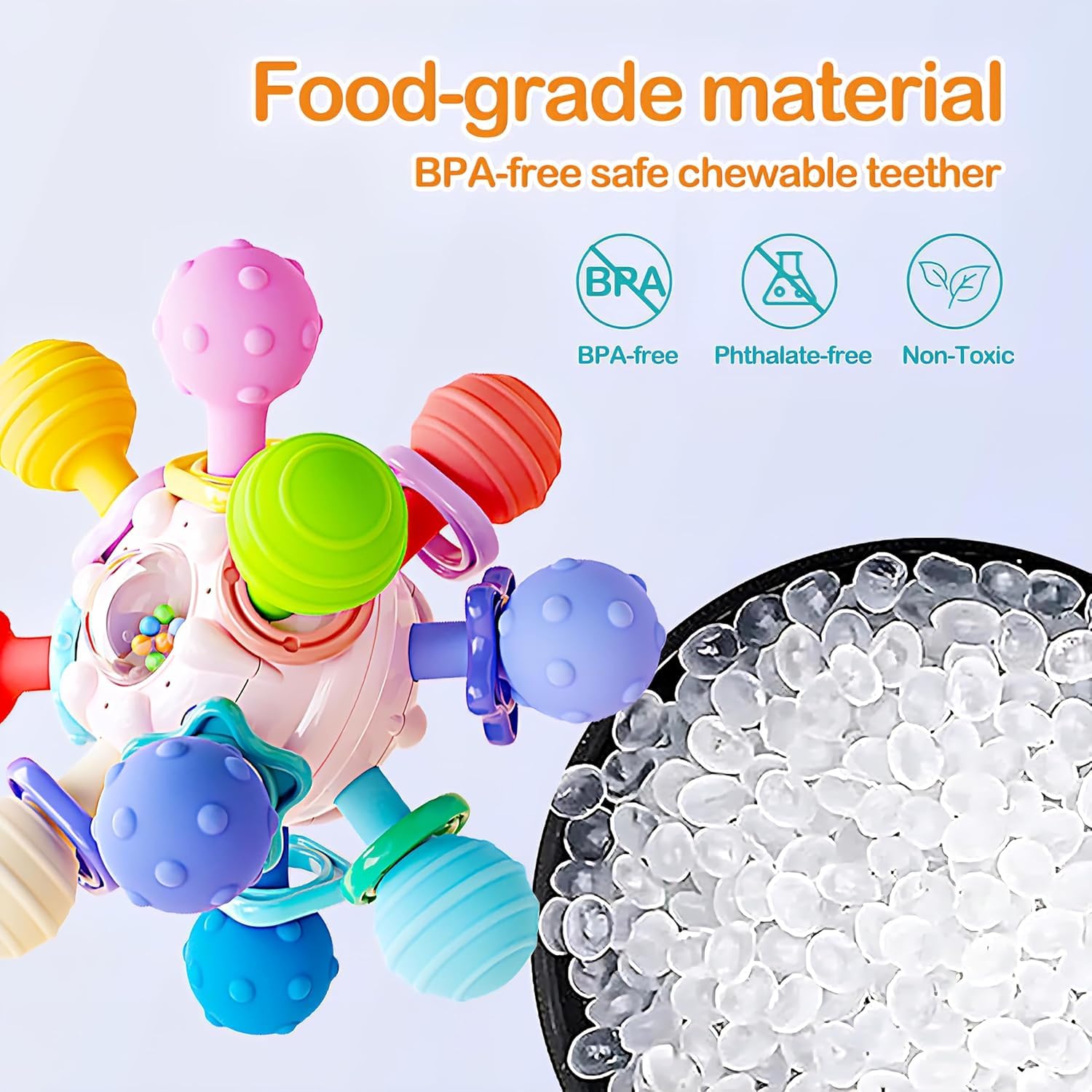 PB Prime Brands Silicone Baby Teether Ball Toy, BPA-Free Sensory Teething Toy for 3+ Months, Soft Chewable Textured Teether with Rattle, Colorful Grasping & Development Toy for Infants and Toddlers (Pink) 2