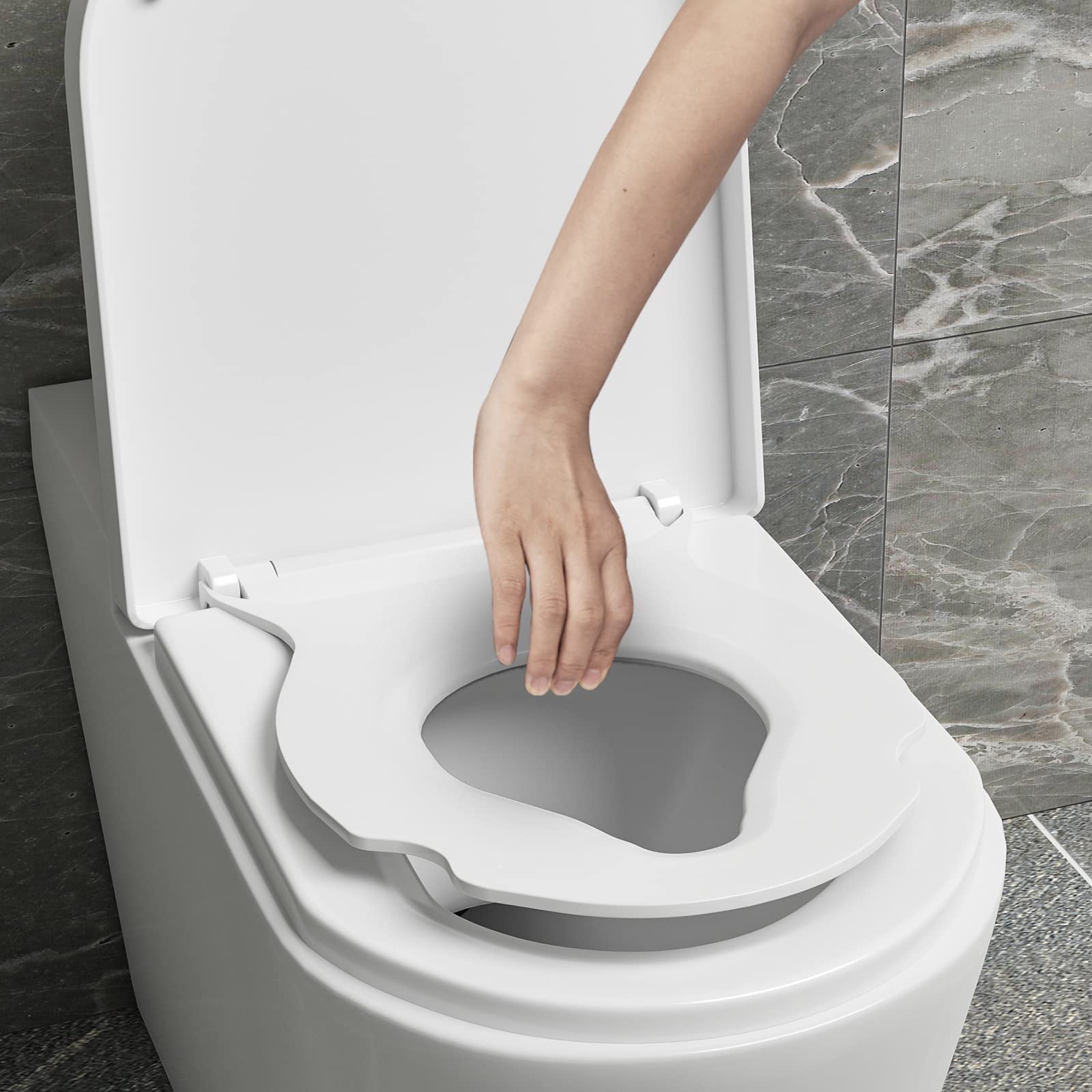 WOLTU Copriwater con Sedile per Bambini Rimovibile, Copri WC per Famiglia con Chiusura Ammortizzata, Funzione di Sgancio Rapido, Forma di D, in PP, Bianco, 454x361x44mm