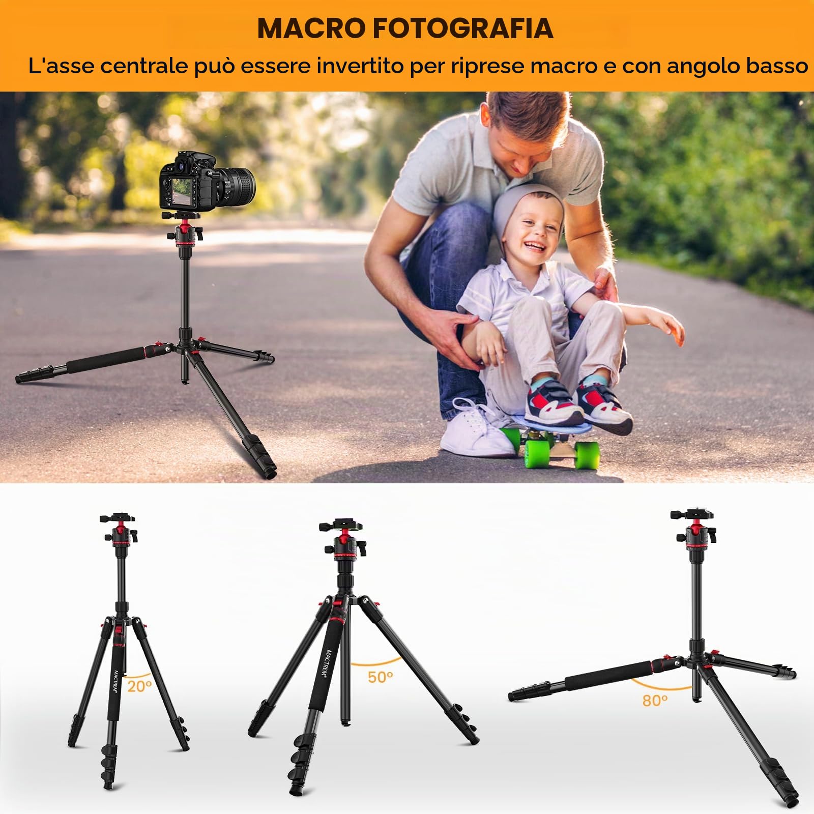 Treppiede per Fotocamera,MACTREM Treppiede da Viaggio e Monopiede in Alluminio da 74 Pollici/187 cm con Testa a sfera a 360°, Treppiede Leggero per Smartphone, iPad, Canon, Nikon, Sony