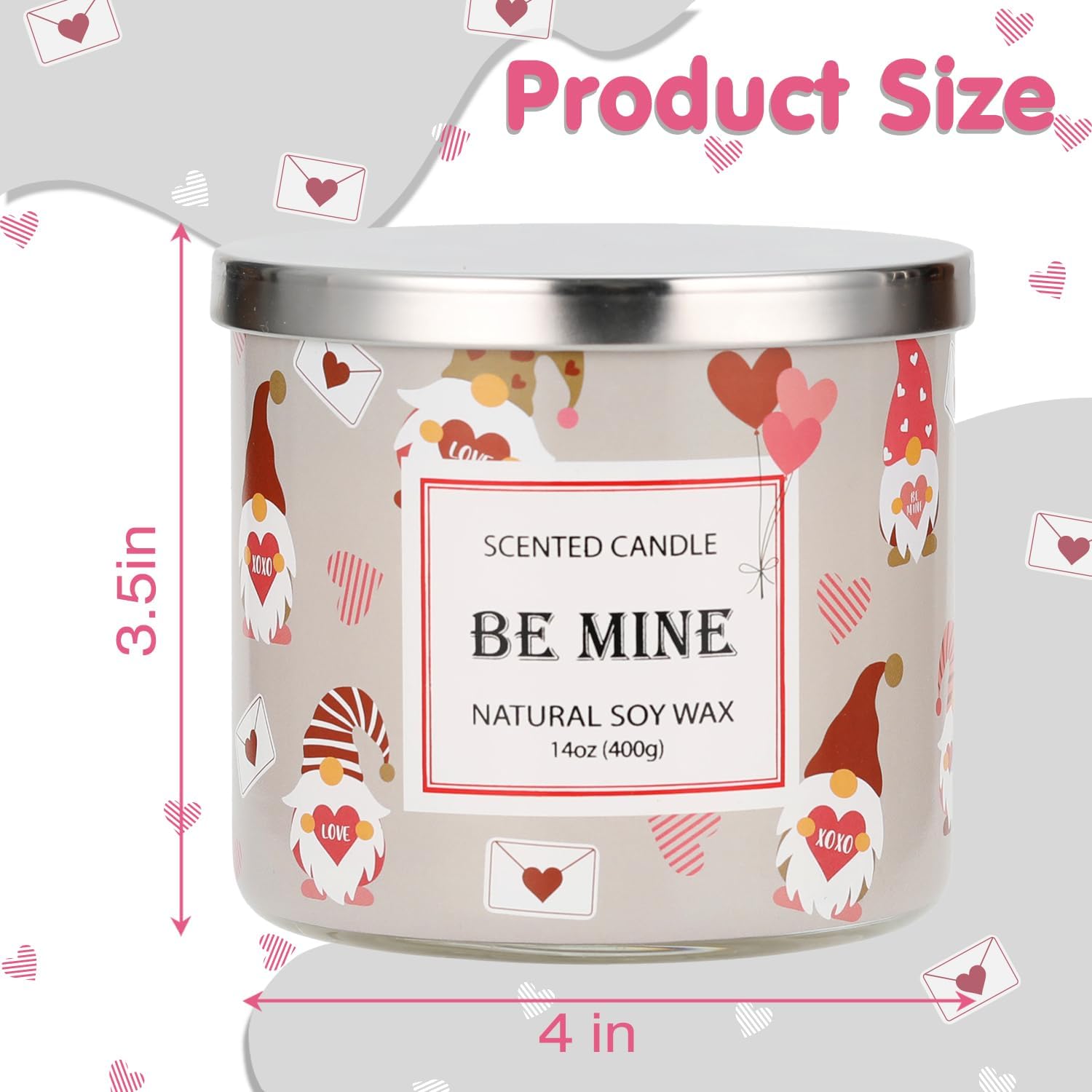 Valentine’s Day Gnomes Candle,Strawberry Scented Candle, Large 3 Wicks, Be Mine Candle Gifts for Wedding Day Engagement Anniversary Candle,Gifts for Girlfriend Wife Couples,14 oz - Image 3
