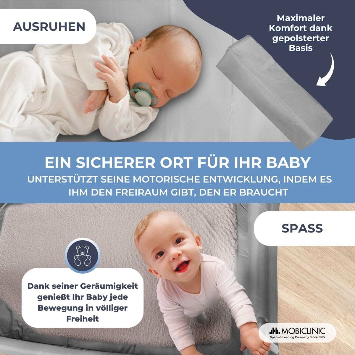 Mobiclinic®, Babybett, 2-in-1, Kinderbett und Laufstall, Faltbar, mit Tragetasche, Herausnehmbare Matratze, Reisebett, Atmungsaktives Gewebe, Seiteneingang mit Reißverschluss, Bis zu 15kg, Mofli