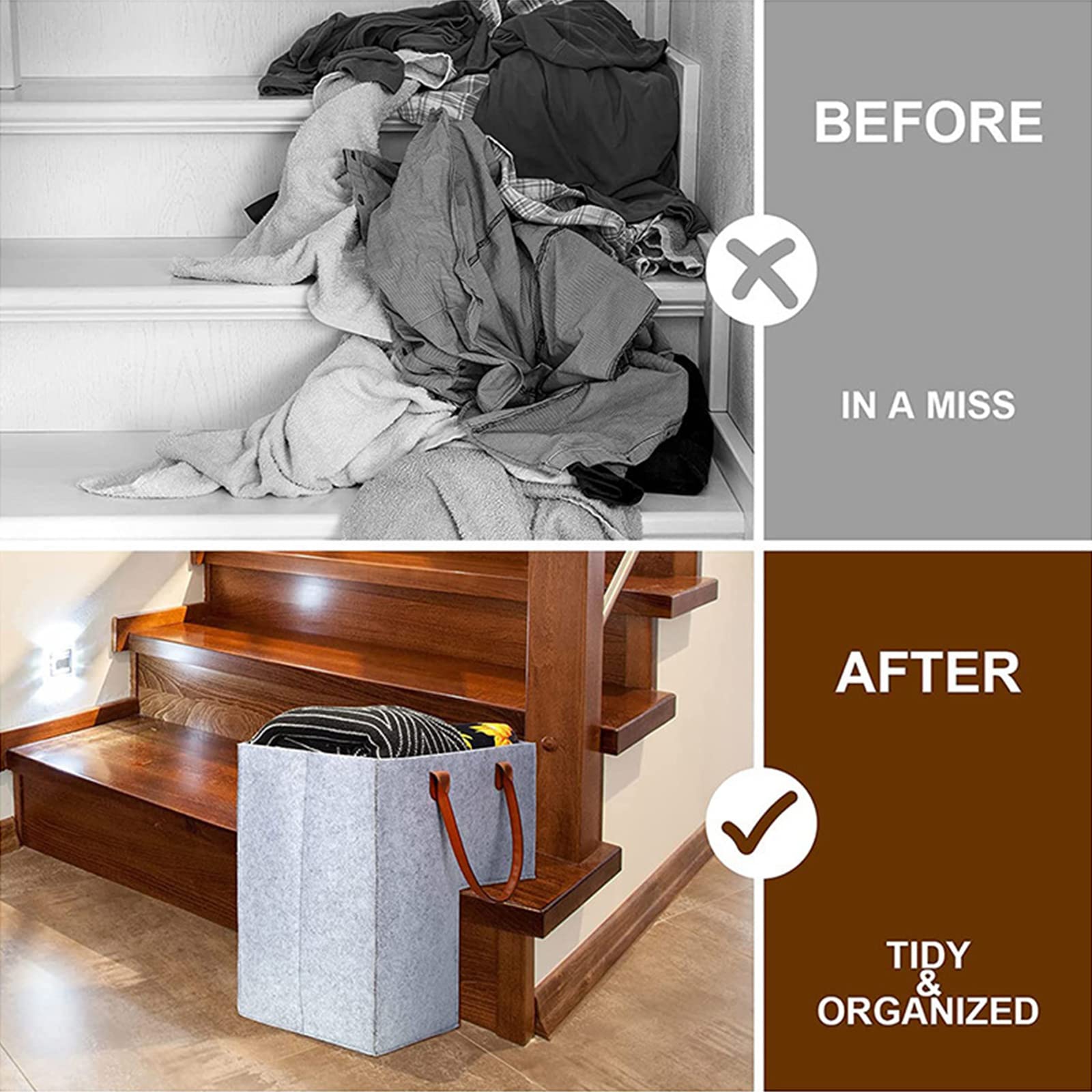 Borsa Portaoggetti Per Scale - In Feltro Lavabile Con Manici In Pelle - Organizza Vestiti, Giocattoli, Casa - Foto 13