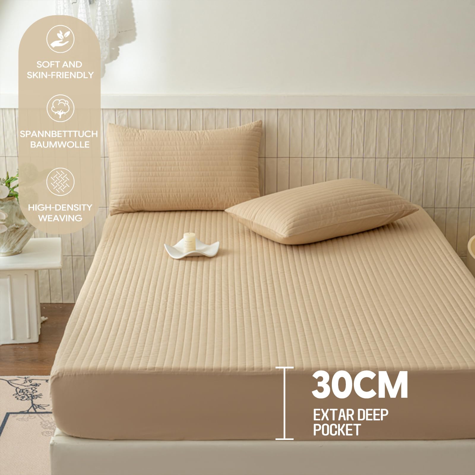 Spannbettlaken 120x200 Khaki Baumwolle Doppelbett