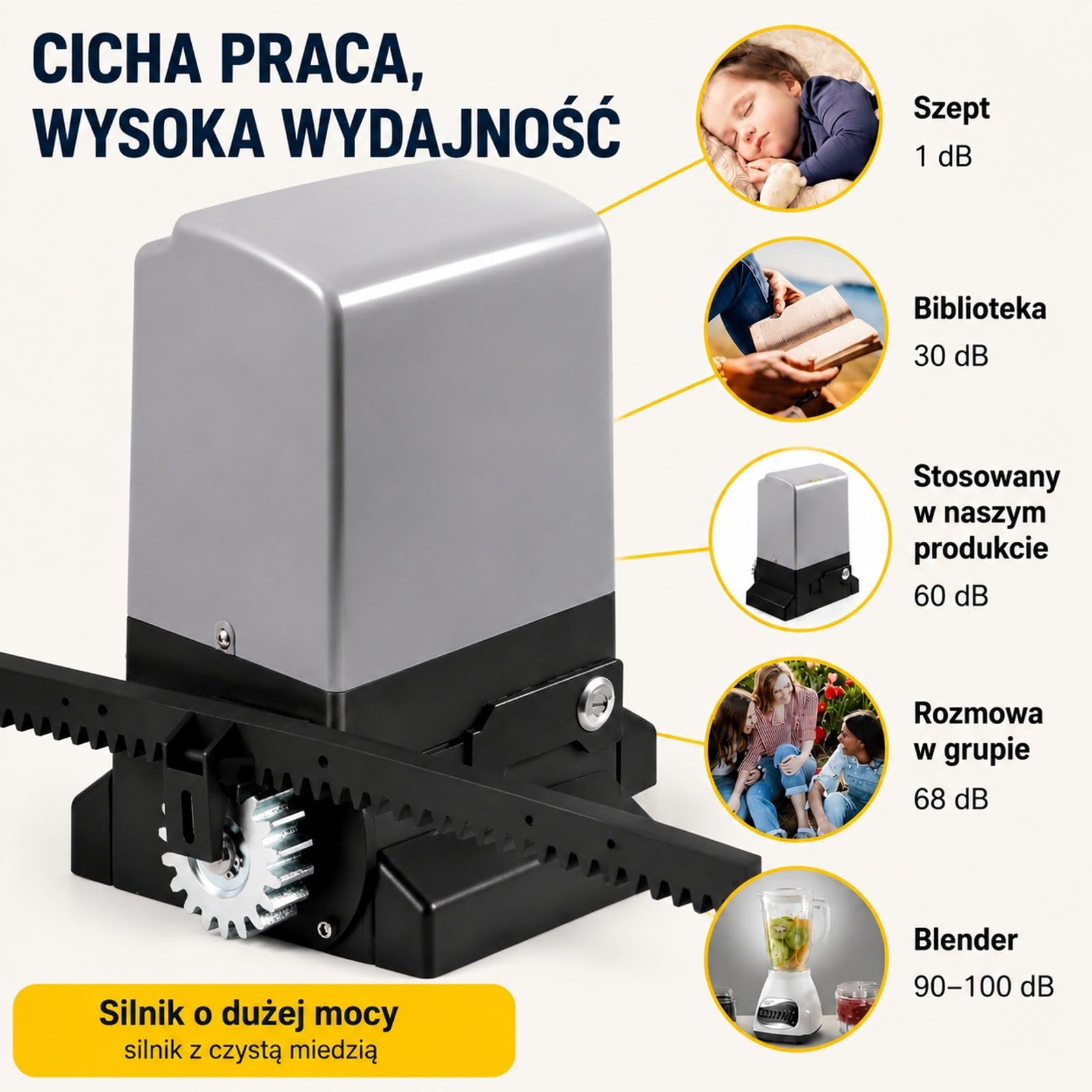 Napęd do bramy przesuwnej na podjazd, 1800 kg, silnik 750 W, ręczne zwalnianie kluczem, obudowa szaro czarna