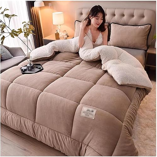 Miniatura 7 de Edredón doble cálido y esponjoso, edredón de invierno para 2 personas, manta de invierno con sensación de lana y acogedor edredón antialérgenos,