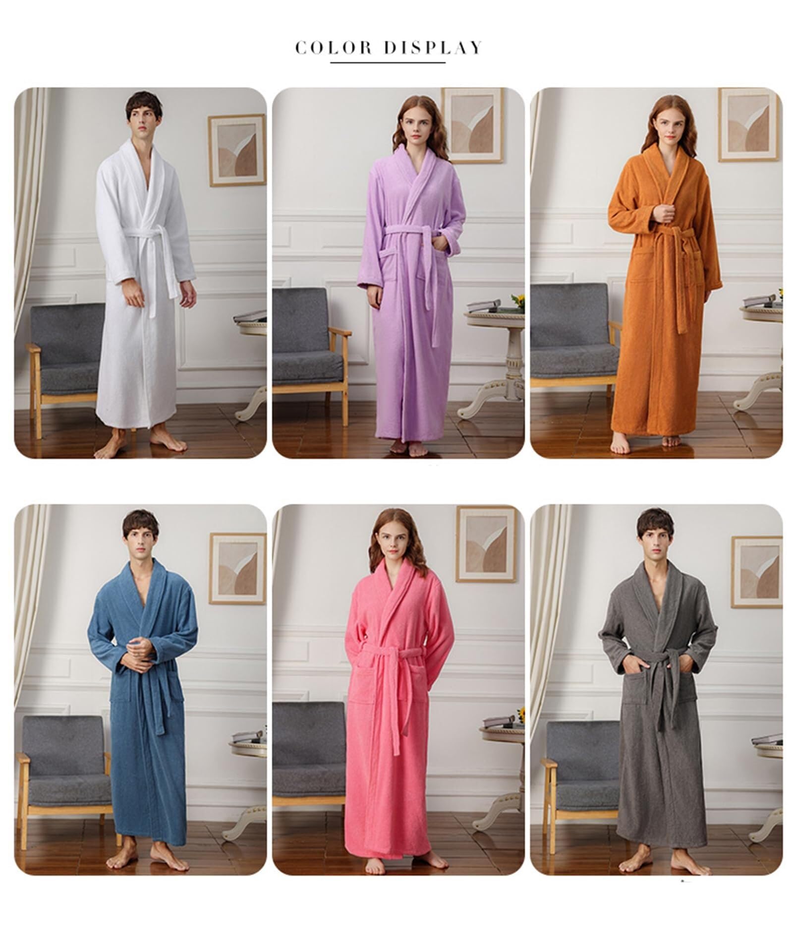Albornoz suave de longitud completa for mujer, tela de rizo de algodón Albornoz