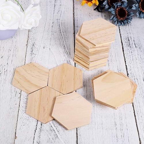 Miniatura 7 de SUPVOX Rebanadas de madera Adornos de forma hexagonal Losas de madera Artesanía DIY Decoración 3.5 in 25Pcs
