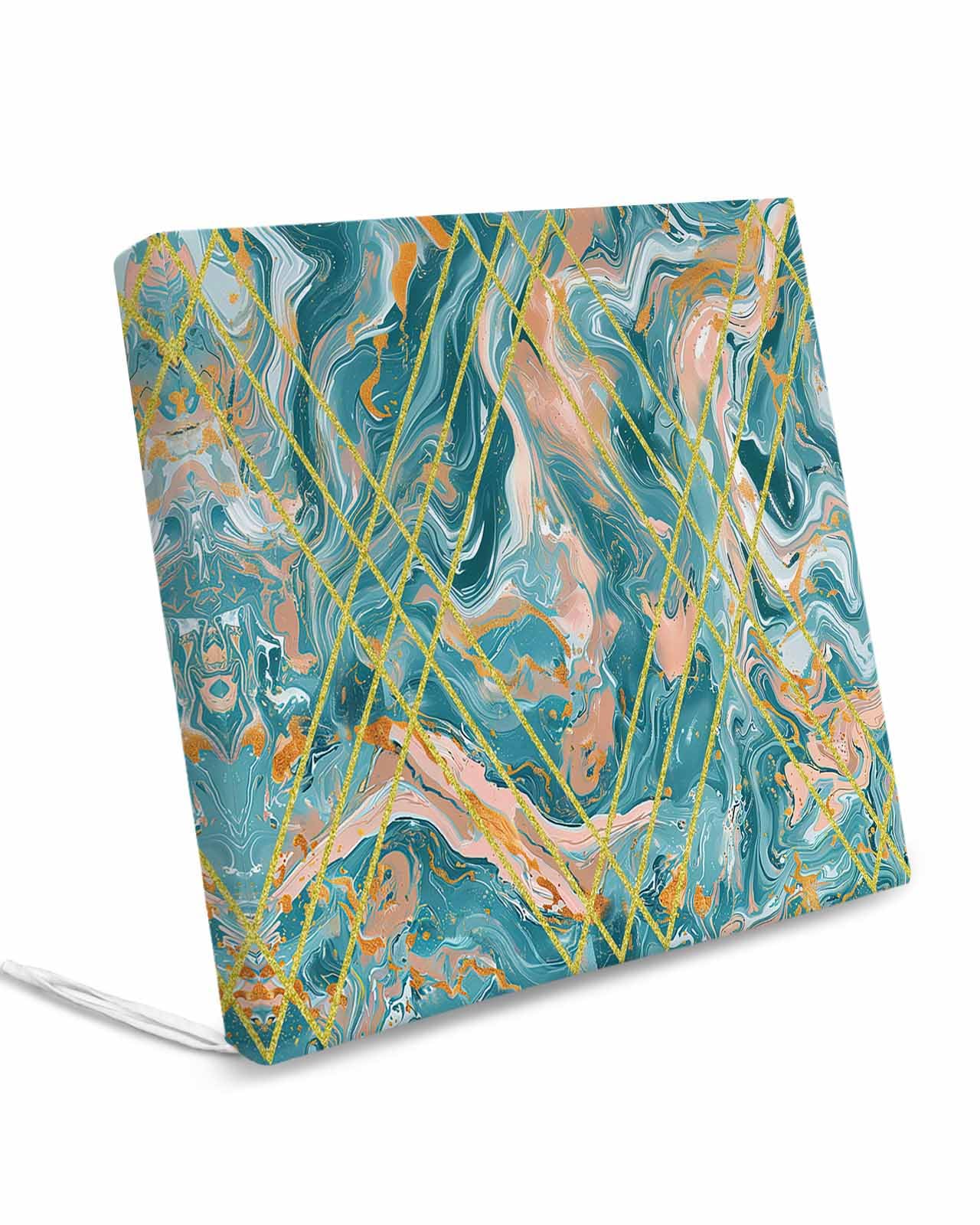 Homechoid Marble Turquoise Indoor Outdoor Couch Cushion Covers Replacement 4 Pack, Abstract Golden Geometric Retro Modern Art Waterproof Chair Sofa Seat Cover with Ties 20x18x4