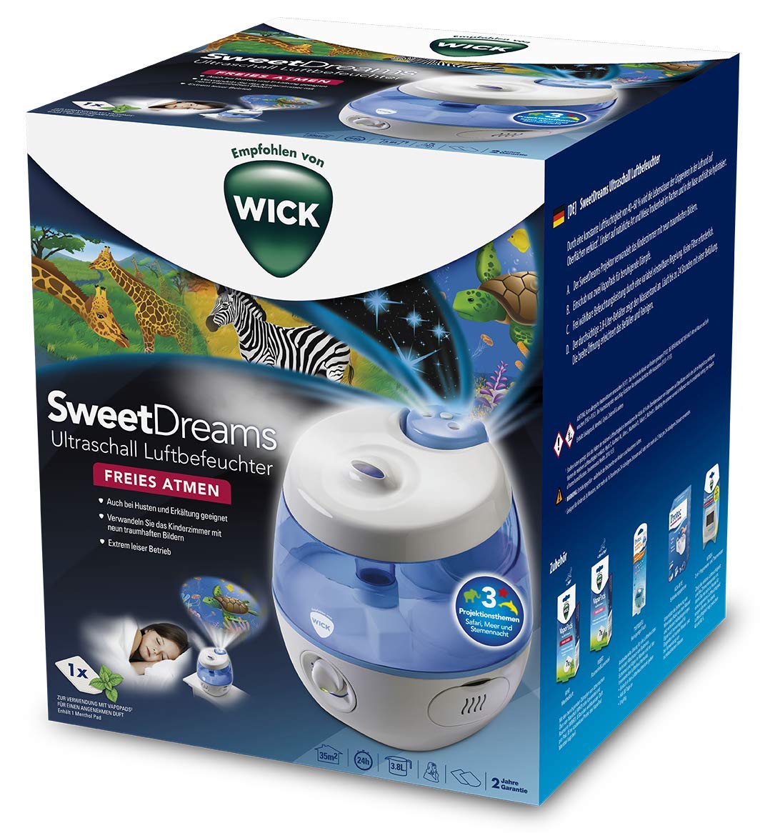 Wick wul575e sweetdreams 2 en 1 – Humidificador por ultrasonido con proyección de luz
