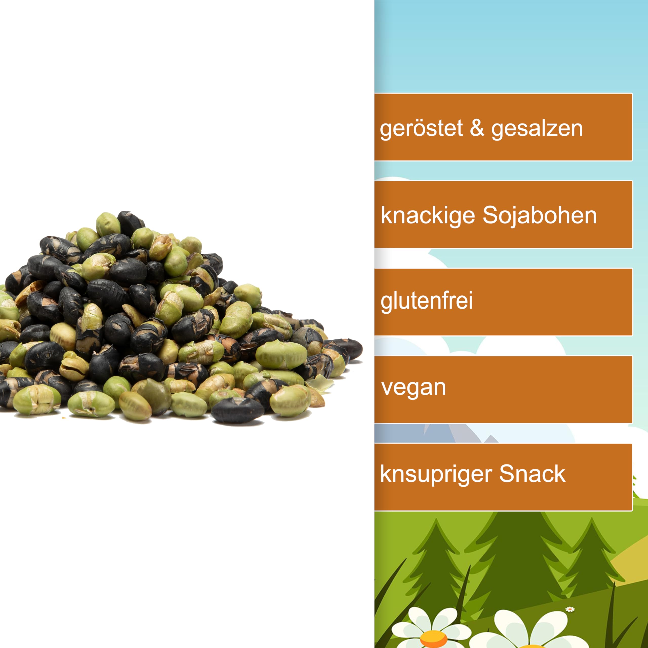 Edamame Mix knackiger Edamame-Mix mit Grünen und Schwarzen Bohnen geröstet & leicht gesalzen Sojabohnen ohne Fett geröstet glutenfrei & vegan Knabberspaß - (1 kg im Beutel)